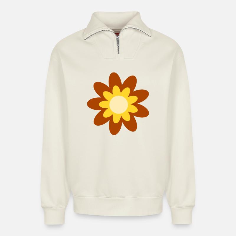 70s Flower Pattern Hippie Gift - Relaxed Unisex Organic Half Zip Sweatshirt – by SPREAD - off white