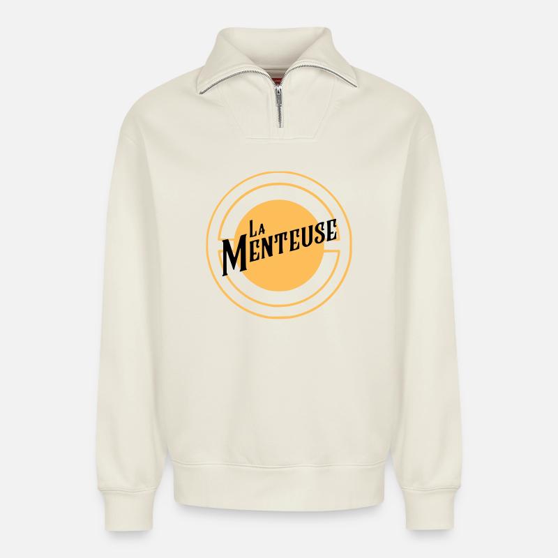 La Menteuse - Sweat unisexe décontracté en coton biologique à demi-zip – de SPREAD - blanc cassé