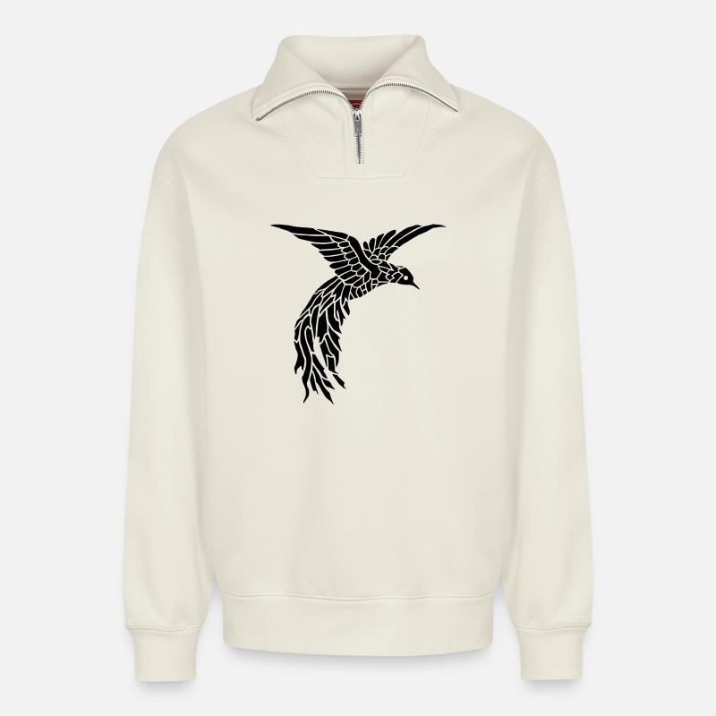 Bird - Relaxed Unisex Organic Half Zip Sweatshirt – by SPREAD - off white