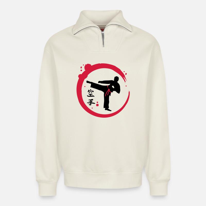 Karate calligraphy - Relaxed Unisex Organic Half Zip Sweatshirt – by SPREAD - off white