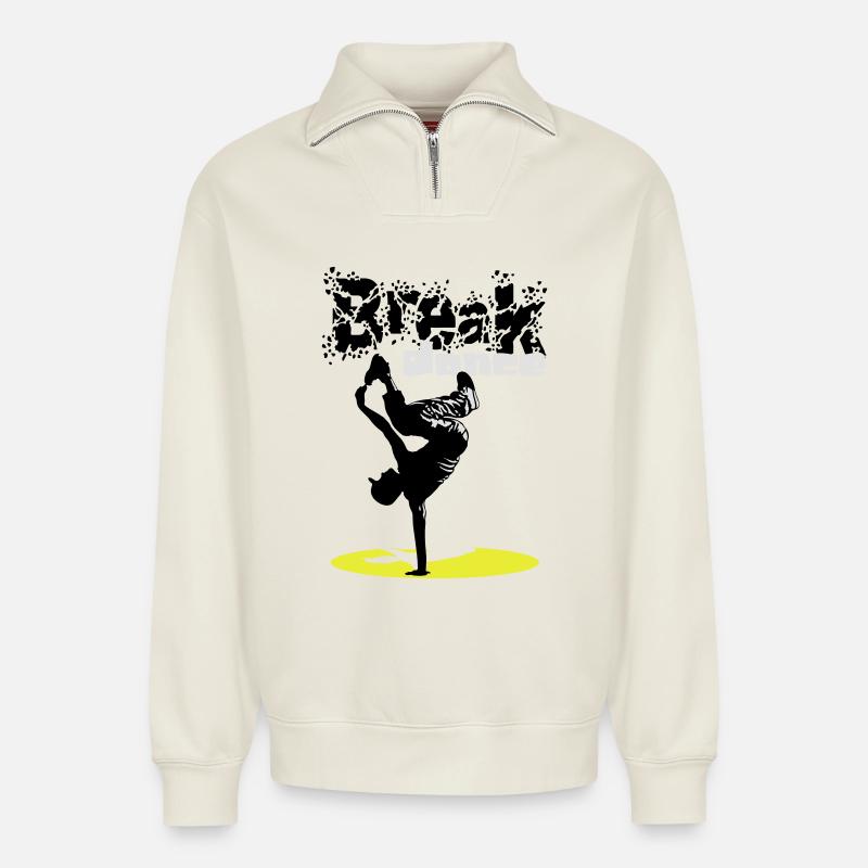 Breakdance flex - Relaxed Unisex Organic Half Zip Sweatshirt – by SPREAD - off white