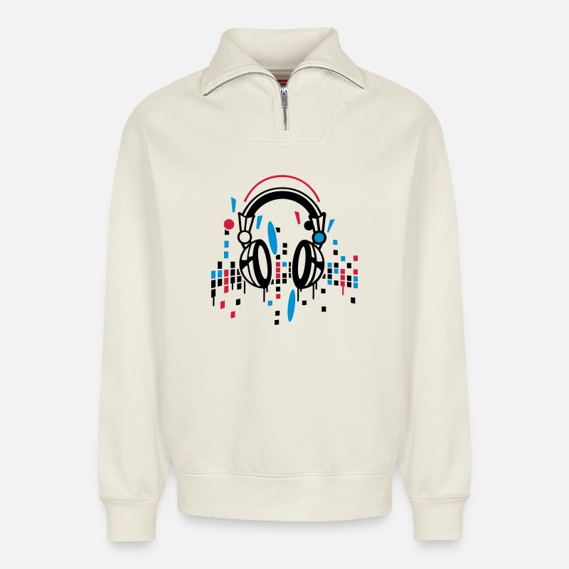 Headphones equalizer - Relaxed Unisex Organic Half Zip Sweatshirt – by SPREAD - off white