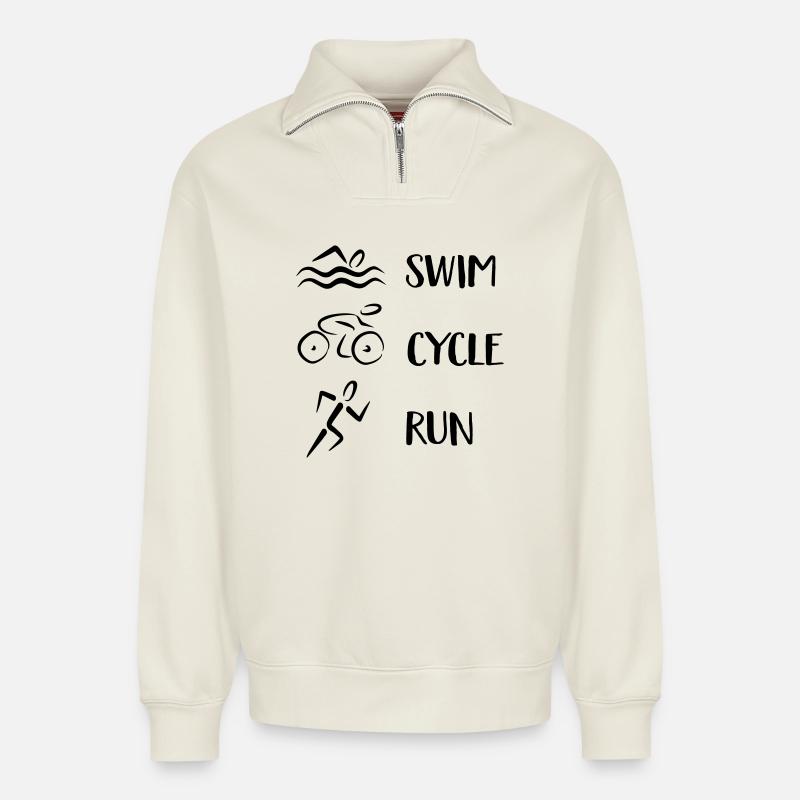 Triathlon - Relaxed Unisex Organic Half Zip Sweatshirt – by SPREAD - off white