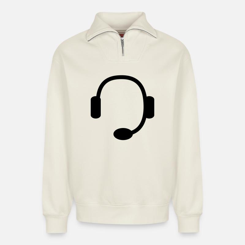 headset - Relaxed Unisex Organic Half Zip Sweatshirt – by SPREAD - off white