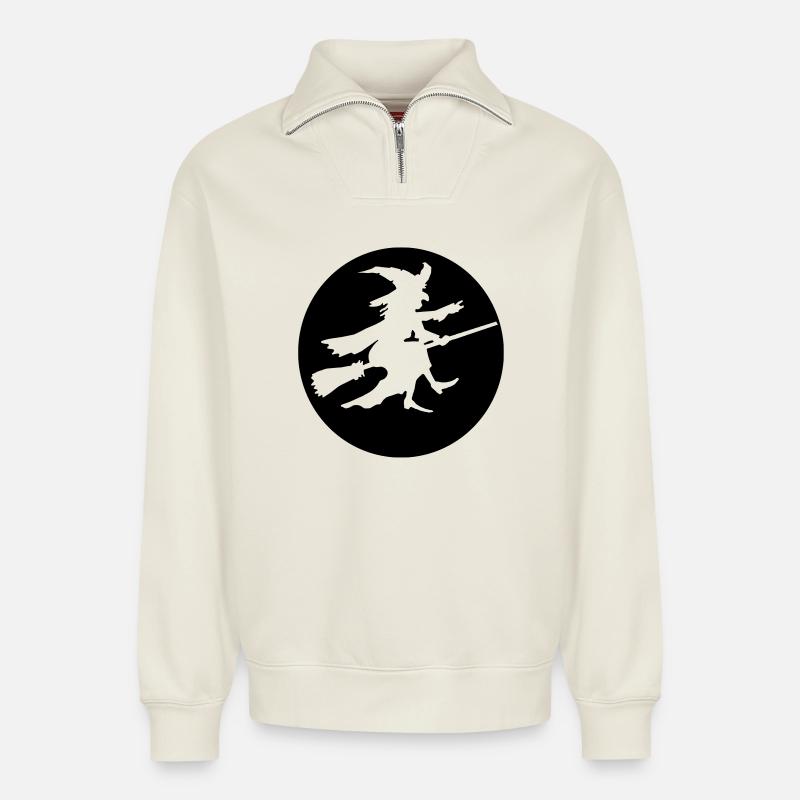 Hexe Negativ - Relaxed Unisex Organic Half Zip Sweatshirt – von SPREAD - Naturweiß