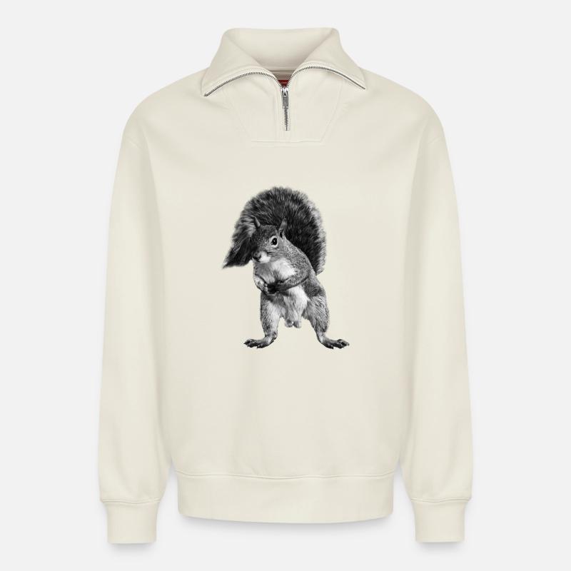Eichhörnchen - Relaxed Unisex Organic Half Zip Sweatshirt – von SPREAD - Naturweiß