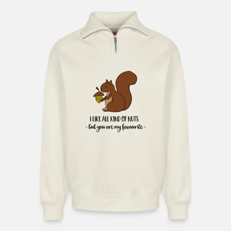 Eichhörnchen - Relaxed Unisex Organic Half Zip Sweatshirt – von SPREAD - Naturweiß