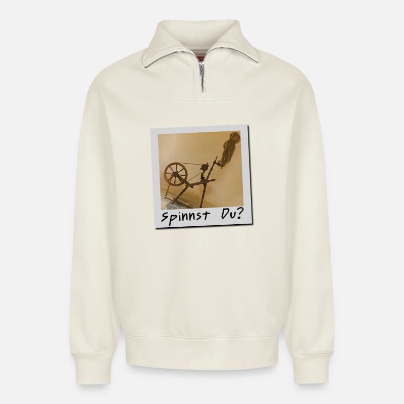 Spinnst Du? - Relaxed Unisex Organic Half Zip Sweatshirt – von SPREAD - Naturweiß