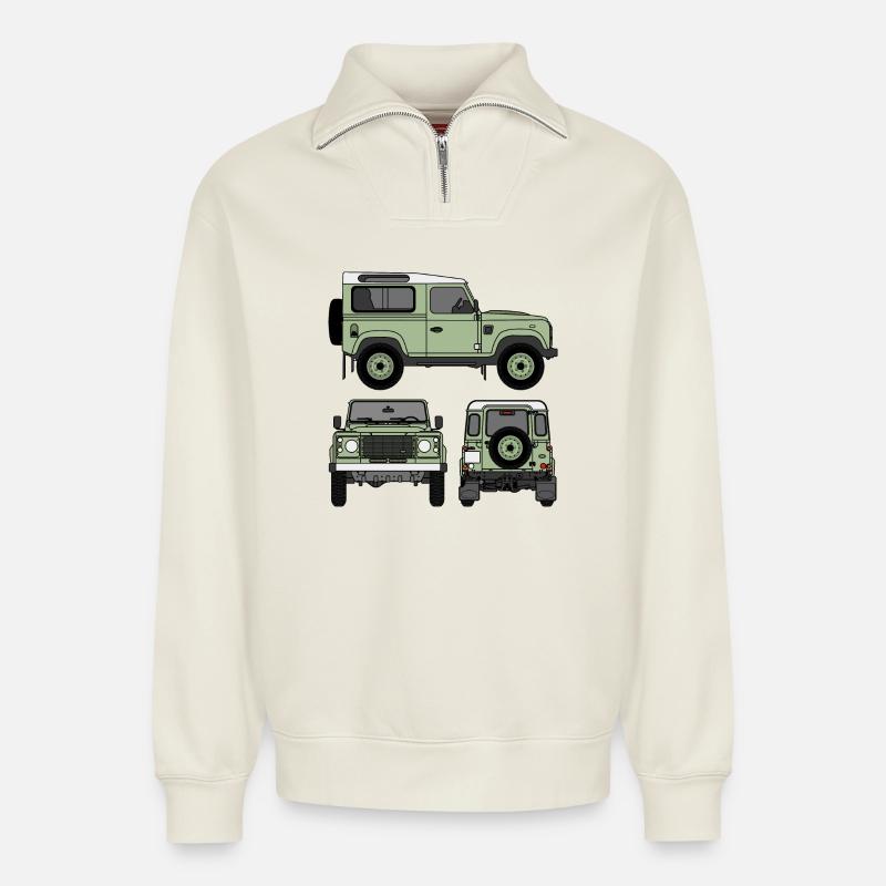 Defender 90 - Côtés - Sweat unisexe décontracté en coton biologique à demi-zip – de SPREAD - blanc cassé