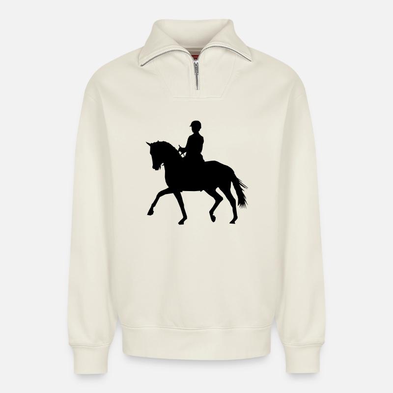 Reiterin mit Pferd - Relaxed Unisex Organic Half Zip Sweatshirt – von SPREAD - Naturweiß