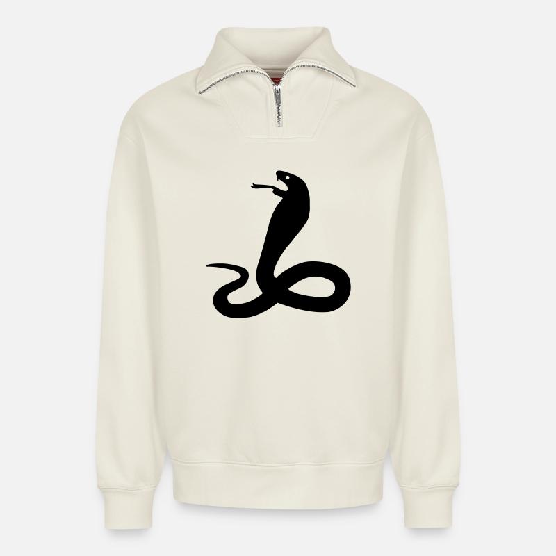 Cobra Schlange Brillenschlange - Relaxed Unisex Organic Half Zip Sweatshirt – von SPREAD - Naturweiß