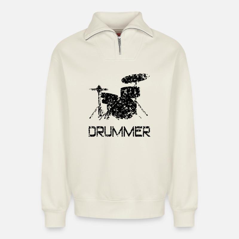 Drummer Schlagzeug - Relaxed Unisex Organic Half Zip Sweatshirt – von SPREAD - Naturweiß