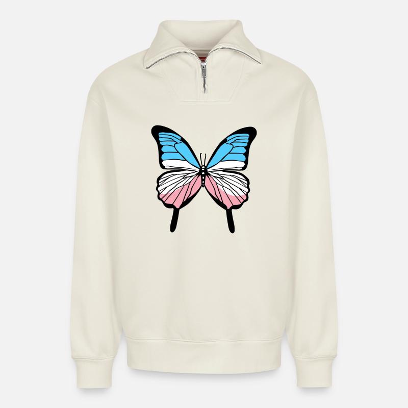 Trans Pride Schmetterling Transgender Pride - Relaxed Unisex Organic Half Zip Sweatshirt – von SPREAD - Naturweiß