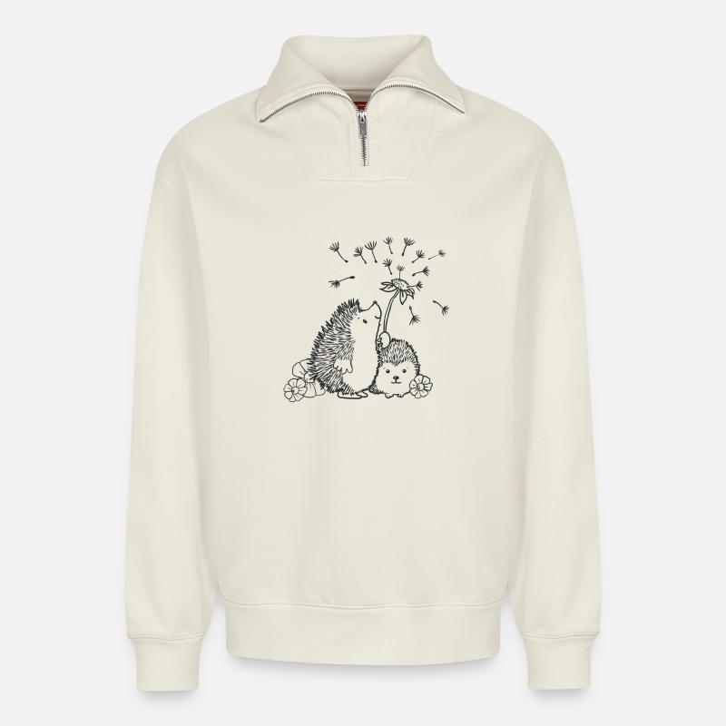 Glückliche Igel - Relaxed Unisex Organic Half Zip Sweatshirt – von SPREAD - Naturweiß