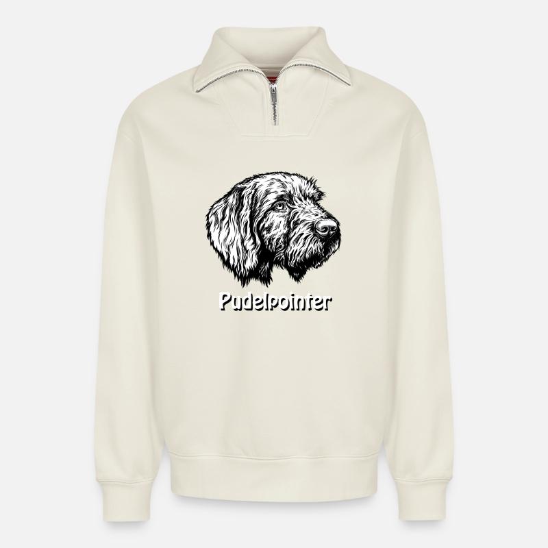 Pudelpointer Portrait - Relaxed Unisex Organic Half Zip Sweatshirt – by SPREAD - off white