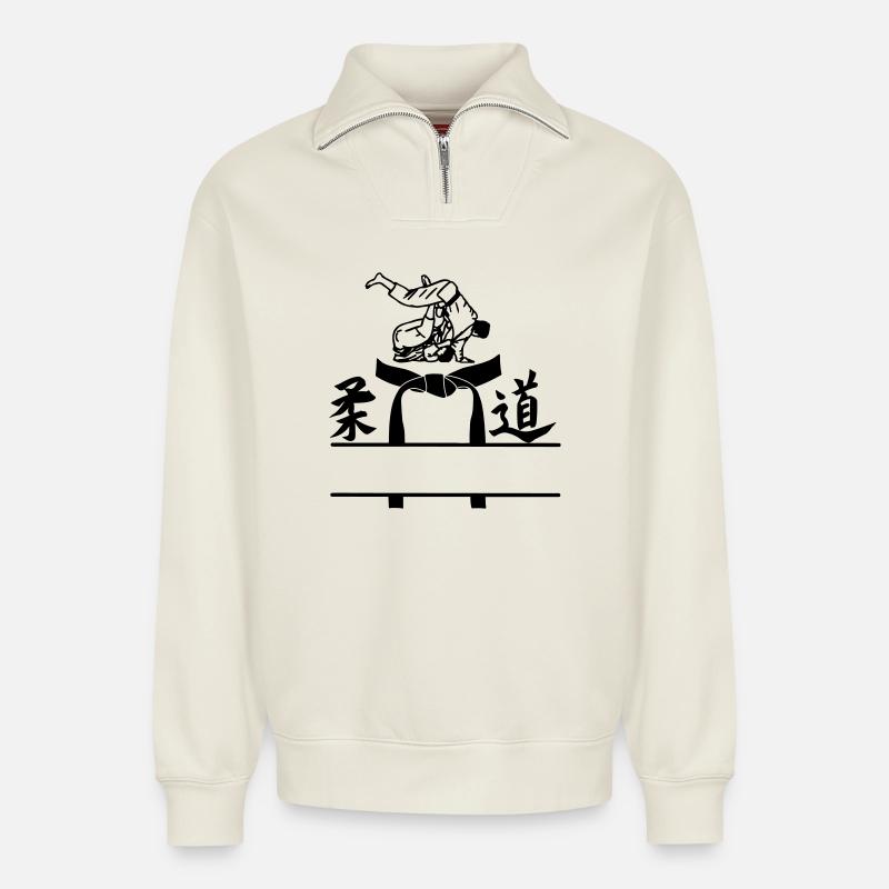 OBI Band judo - Sweat unisexe décontracté en coton biologique à demi-zip – de SPREAD - blanc cassé