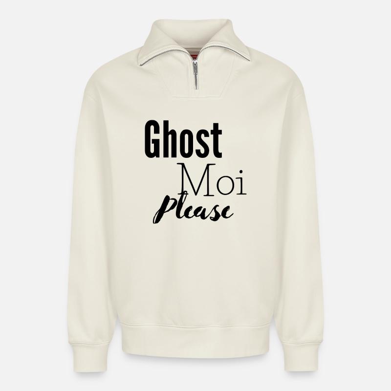 Ghost - Relaxed Unisex Organic Half Zip Sweatshirt – by SPREAD - off white