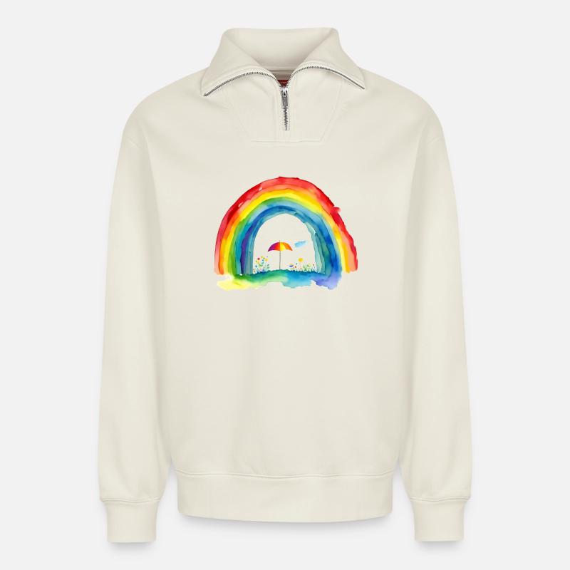 Regenbogen - Relaxed Unisex Organic Half Zip Sweatshirt – von SPREAD - Naturweiß