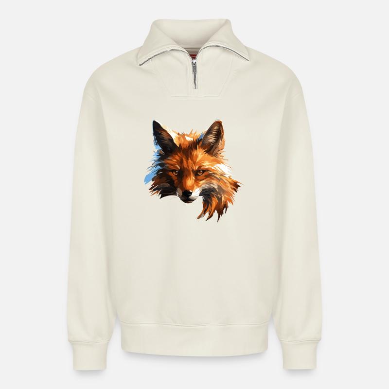 Polygon Fox - Relaxed Unisex Organic Half Zip Sweatshirt – by SPREAD - off white