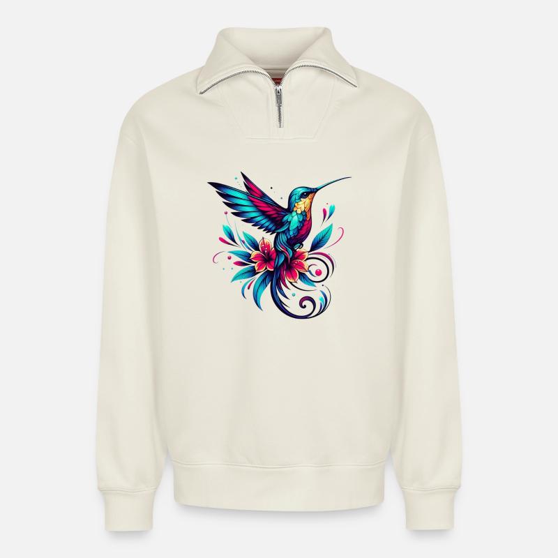 Colibri - Sweat unisexe décontracté en coton biologique à demi-zip – de SPREAD - blanc cassé