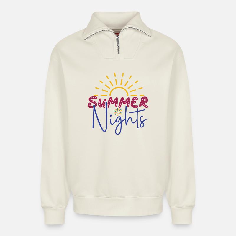 Nuits d’été - Sweat unisexe décontracté en coton biologique à demi-zip – de SPREAD - blanc cassé