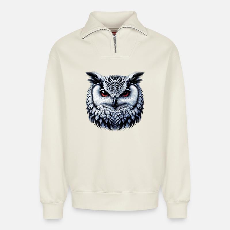 Eule - Relaxed Unisex Organic Half Zip Sweatshirt – von SPREAD - Naturweiß