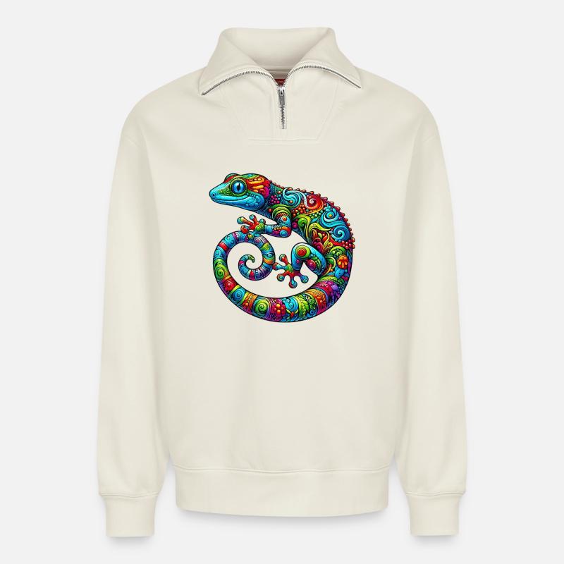 Gecko - Relaxed Unisex Organic Half Zip Sweatshirt – von SPREAD - Naturweiß