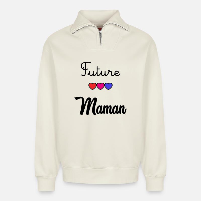 WERDENDE MAMA - Relaxed Unisex Organic Half Zip Sweatshirt – von SPREAD - Naturweiß