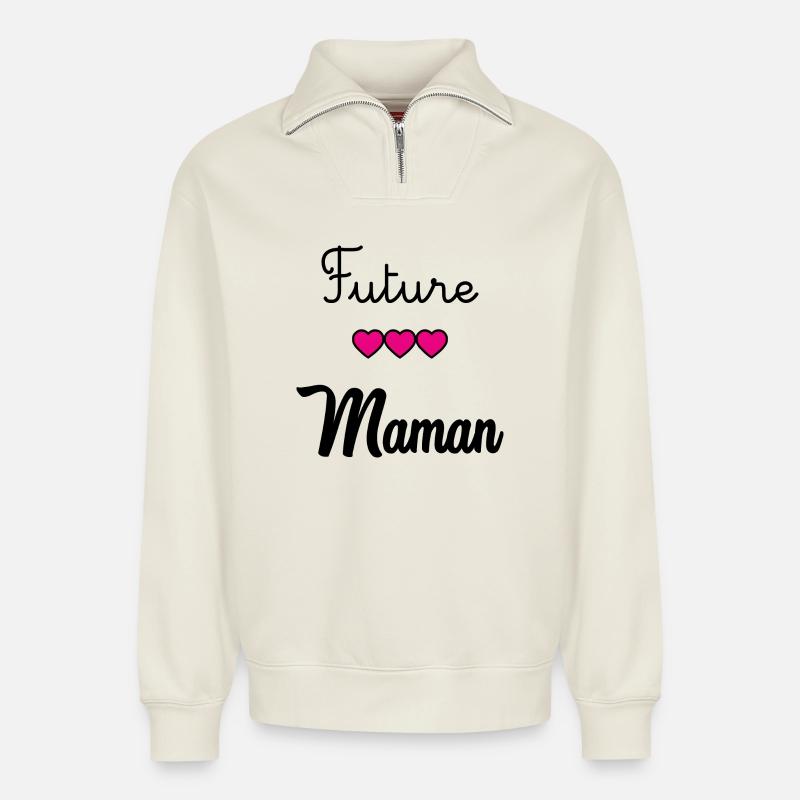 FUTURE MAMAN - Sweat unisexe décontracté en coton biologique à demi-zip – de SPREAD - blanc cassé