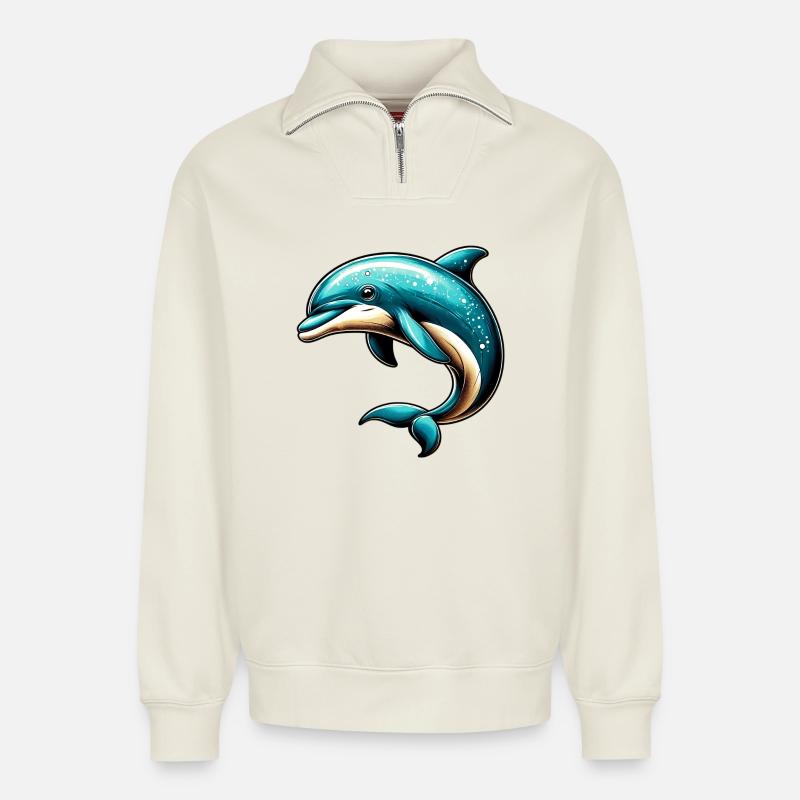 Delfin - Relaxed Unisex Organic Half Zip Sweatshirt – von SPREAD - Naturweiß