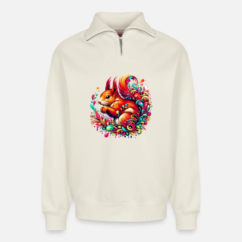 Eichhörnchen - Relaxed Unisex Organic Half Zip Sweatshirt – von SPREAD - Naturweiß