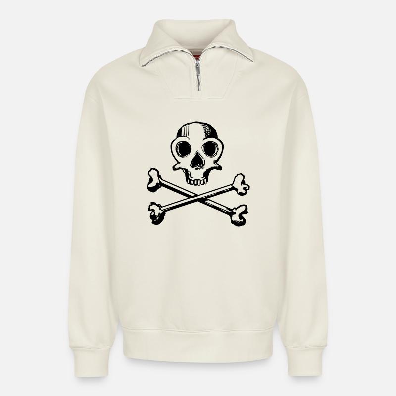 Skull and Bones 1c - Relaxed Unisex Organic Half Zip Sweatshirt – von SPREAD - Naturweiß