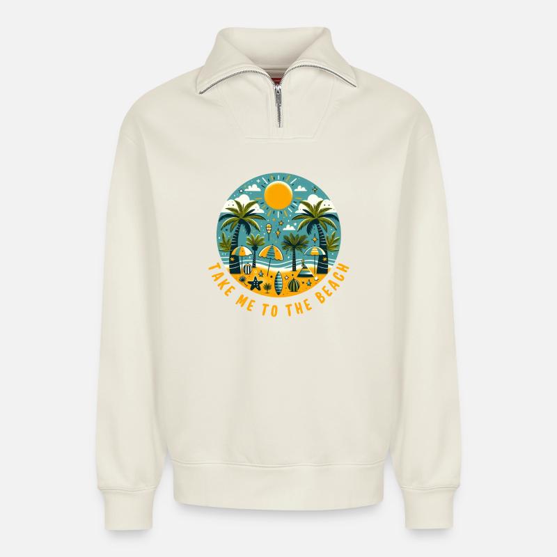 Bring mich zum Strand - Relaxed Unisex Organic Half Zip Sweatshirt – von SPREAD - Naturweiß
