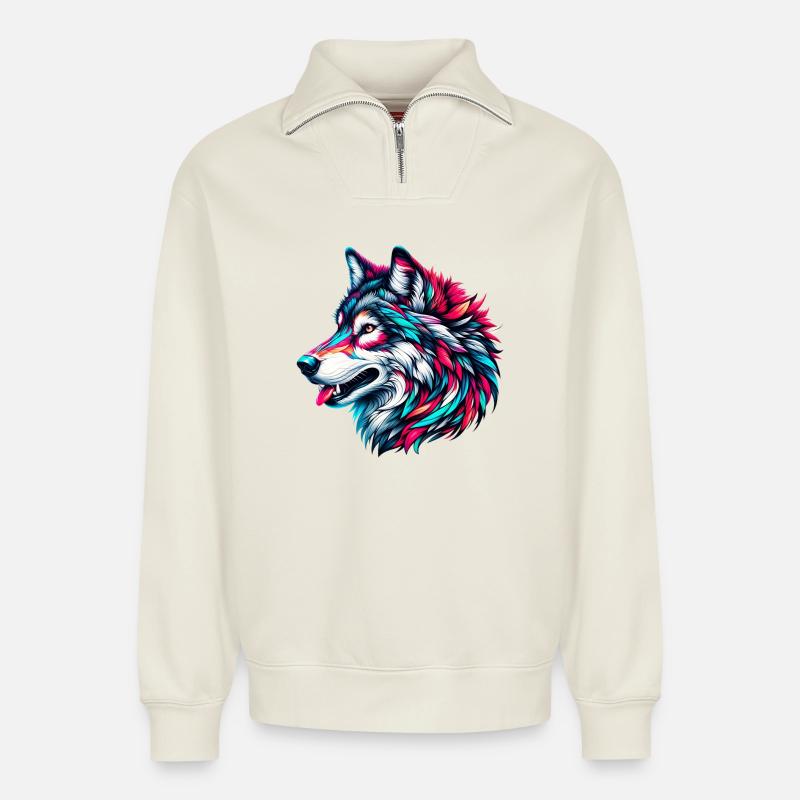 Wolf - Relaxed Unisex Organic Half Zip Sweatshirt – by SPREAD - off white