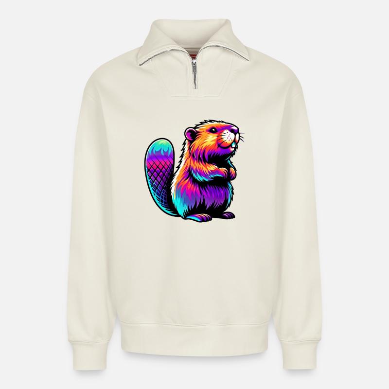 Bieber - Relaxed Unisex Organic Half Zip Sweatshirt – von SPREAD - Naturweiß