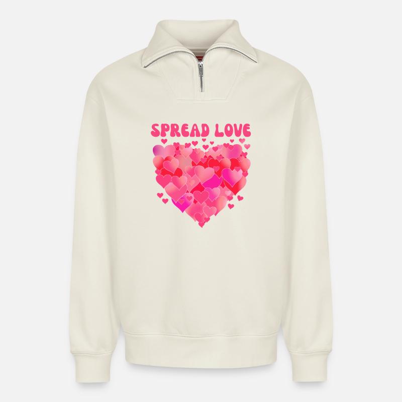 Liebe verbreiten - Relaxed Unisex Organic Half Zip Sweatshirt – von SPREAD - Naturweiß