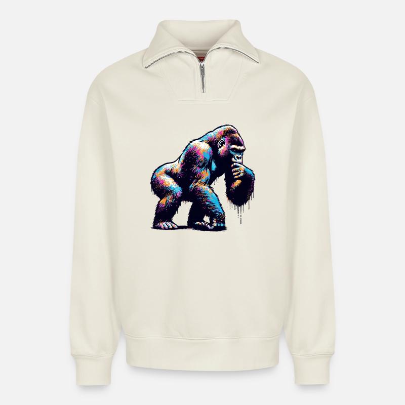 Gorilla - Relaxed Unisex Organic Half Zip Sweatshirt – von SPREAD - Naturweiß