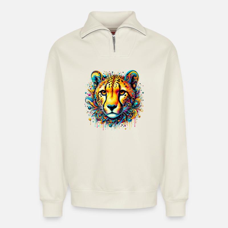 Gepard - Relaxed Unisex Organic Half Zip Sweatshirt – von SPREAD - Naturweiß