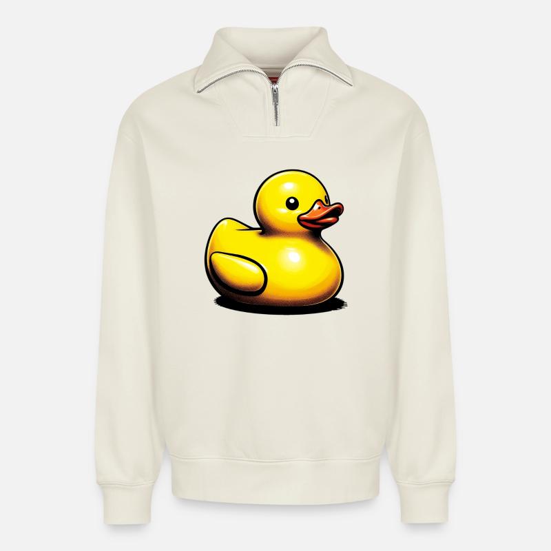 Caneton Canard Canard Canard - Sweat unisexe décontracté en coton biologique à demi-zip – de SPREAD - blanc cassé