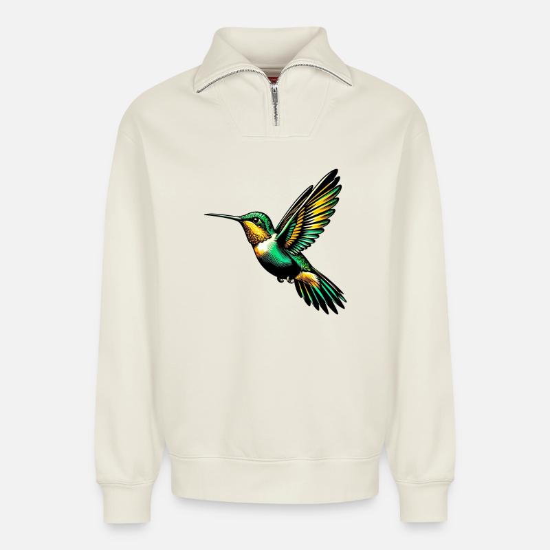 Kolibri - Relaxed Unisex Organic Half Zip Sweatshirt – von SPREAD - Naturweiß