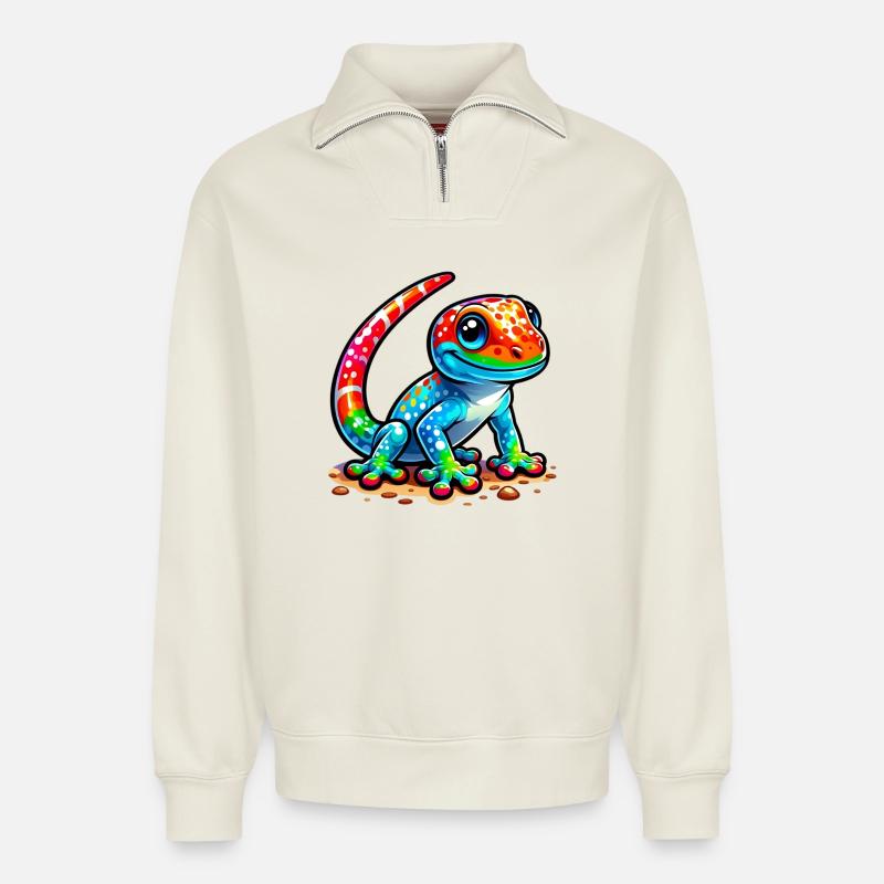 Gecko - Sweat unisexe décontracté en coton biologique à demi-zip – de SPREAD - blanc cassé
