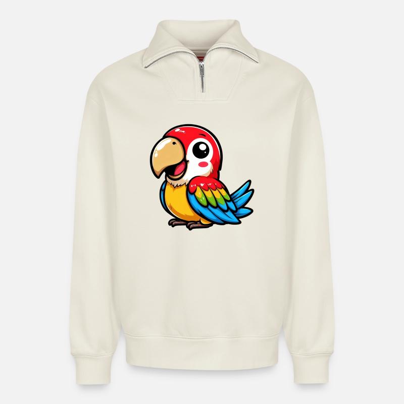 Papagei - Relaxed Unisex Organic Half Zip Sweatshirt – von SPREAD - Naturweiß