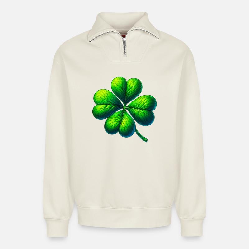 Four-leaf clover - Relaxed Unisex Organic Half Zip Sweatshirt – by SPREAD - off white