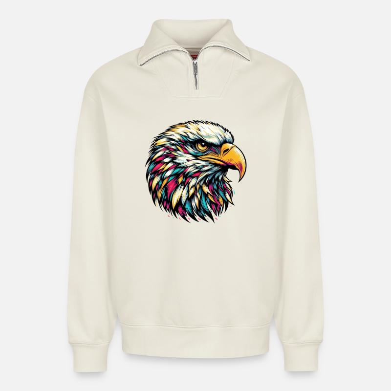Aigle - Sweat unisexe décontracté en coton biologique à demi-zip – de SPREAD - blanc cassé
