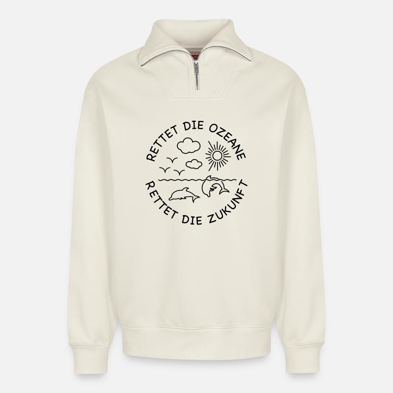 Delfin - Relaxed Unisex Organic Half Zip Sweatshirt – von SPREAD - Naturweiß