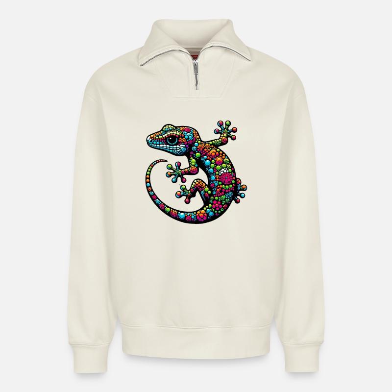Gecko - Relaxed Unisex Organic Half Zip Sweatshirt – von SPREAD - Naturweiß