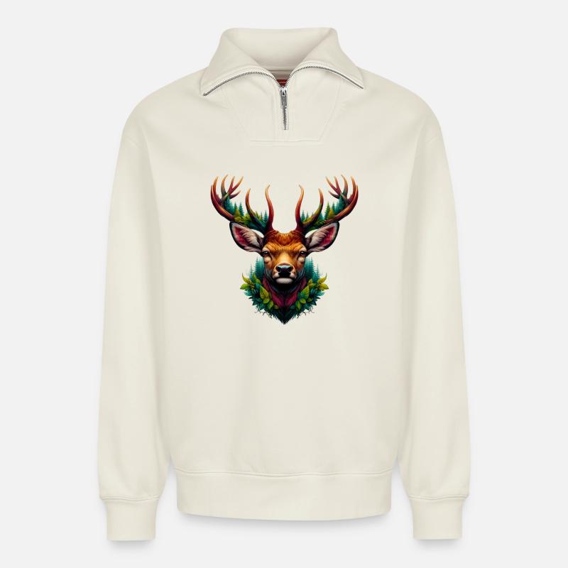 Deer - Relaxed Unisex Organic Half Zip Sweatshirt – by SPREAD - off white
