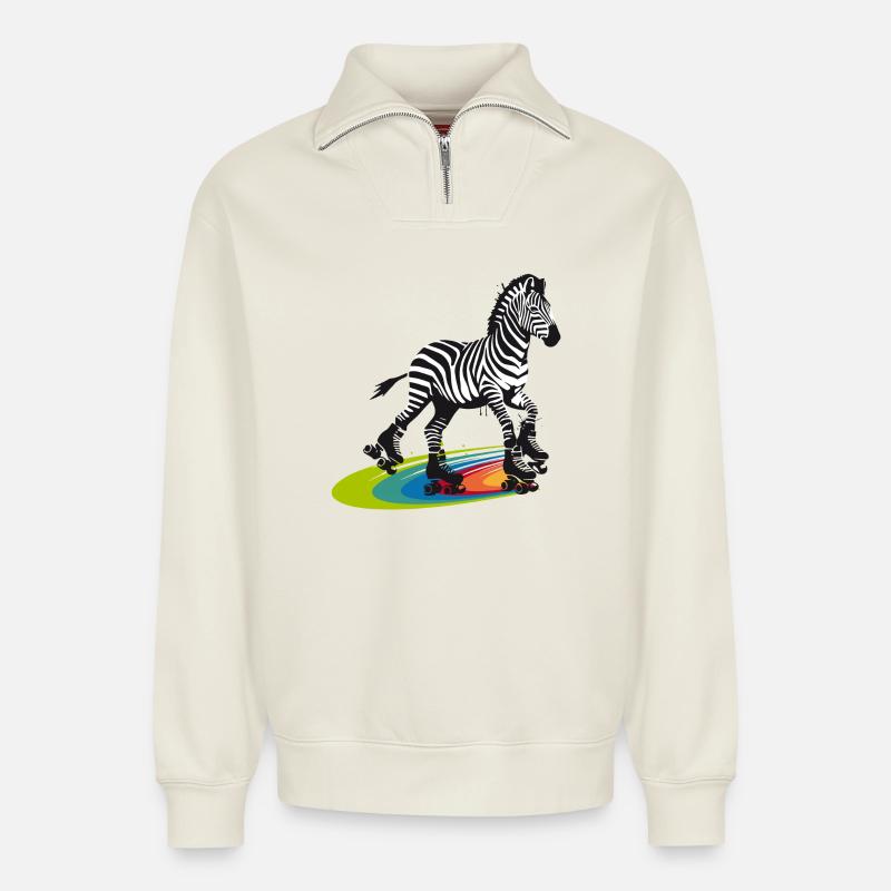 Rollschuh-Zebra im Stencil-Stil - Relaxed Unisex Organic Half Zip Sweatshirt – von SPREAD - Naturweiß