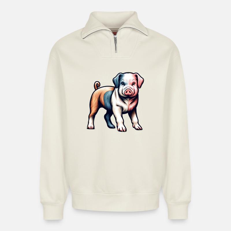 Schweinehund - Relaxed Unisex Organic Half Zip Sweatshirt – von SPREAD - Naturweiß