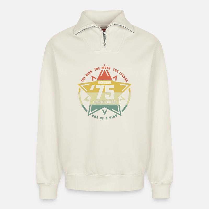 Star '75 - 1975 - Relaxed Unisex Organic Half Zip Sweatshirt – von SPREAD - Naturweiß